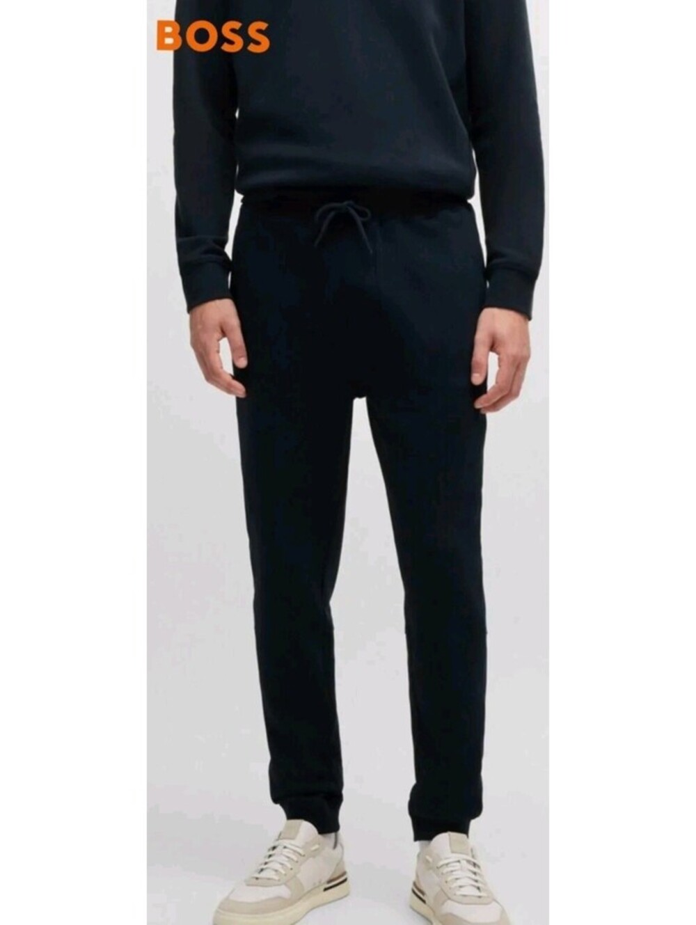 Hugo Boss Sestart Cotton-Terry Tracksuit Pants Joggers Mens Size Large Black EUC